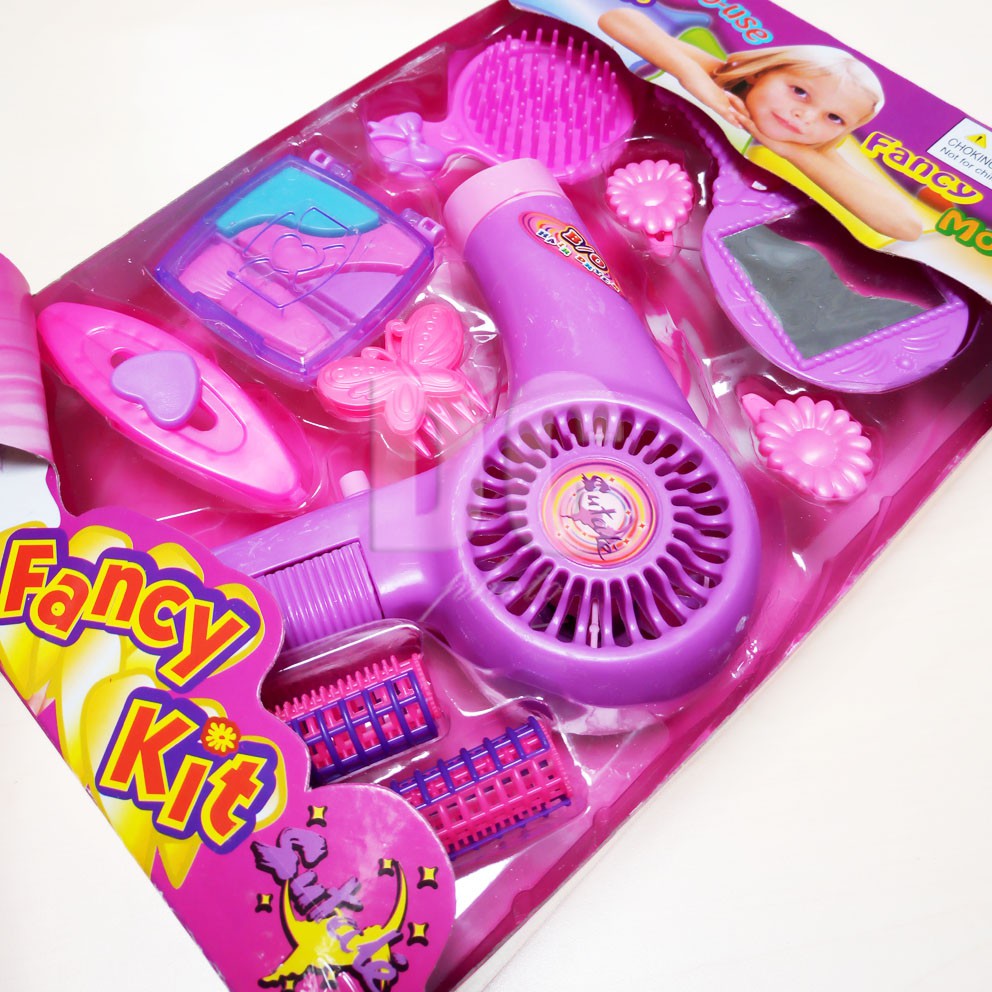 Fancy Kit Mainan Alat Kecantikan Salon Makeup Hair Dryer Sisir Cermin Jepit Dandan Rias