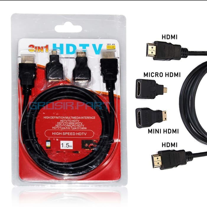 KABEL HDMI 3 IN 1 / KABEL HDMI 3IN1 (HDMI + MINI HDMI + MICRO HDMI) KAMERA LAPTOP TABLET NOTEBOOK MONITOR