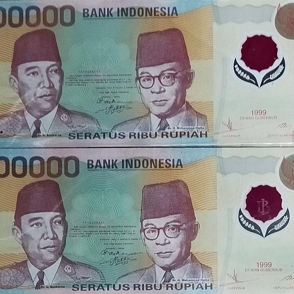 Promo Awal tahun Uang Kuno Lama 100000 Rupiah Kertas Polimer THN 1999 Soekarno Hatta Promo Awal