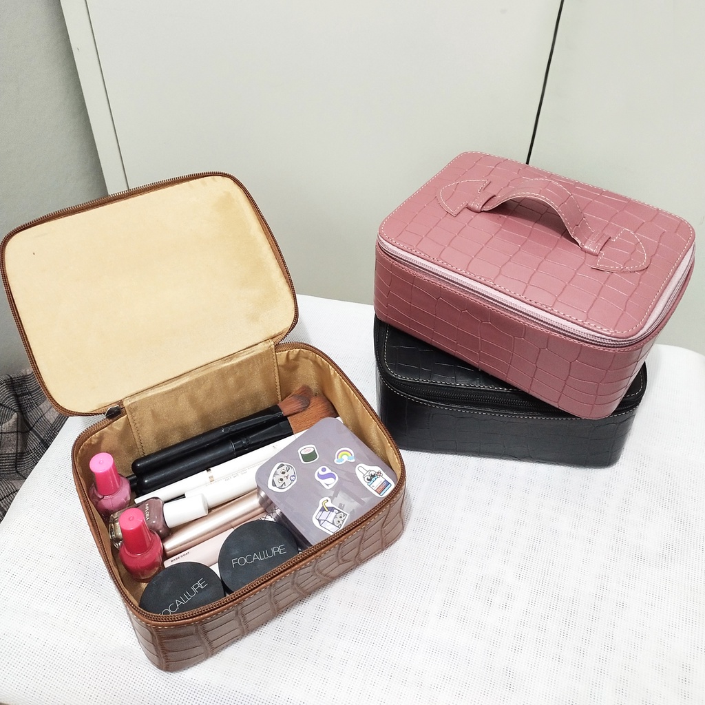 Beauty case kotak perhiasan box make up travel organizer mini tas kosmetik kecil pouch makeup kulit sintetis