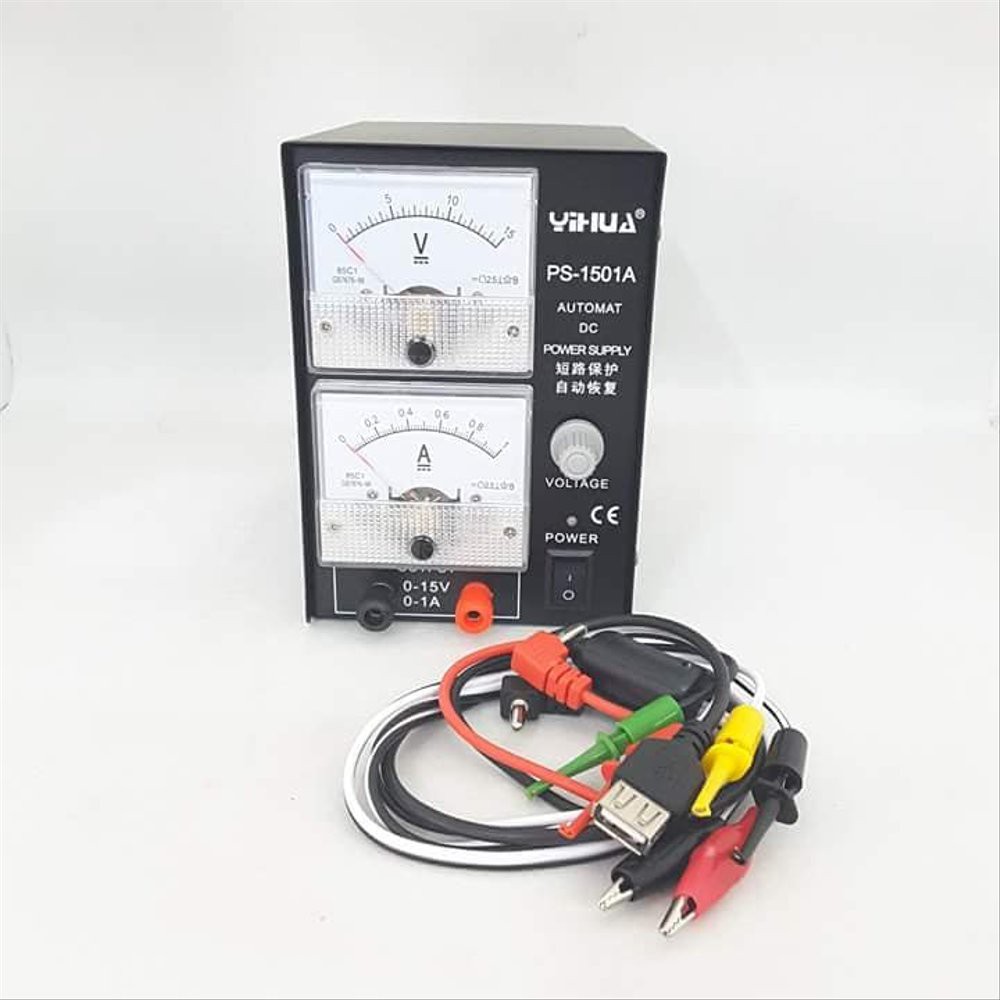 POWER SUPPLY HP YIHUA 1501A ( ANALOG / MANUAL ) 1 AMPER + KABEL 70733 PS-1501A