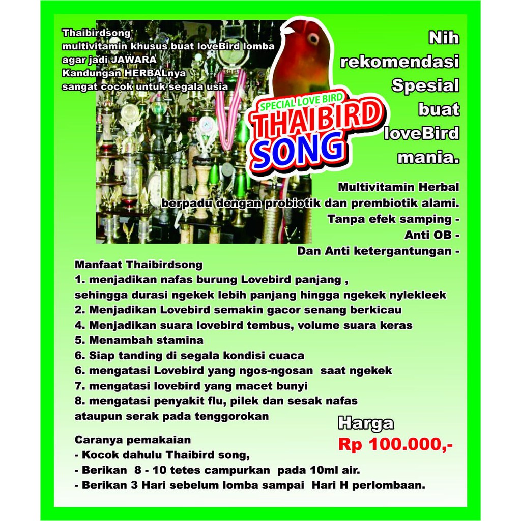 Thaibird Song Multivitamin Khusus Lovebird - Multivitamin Burung Jawara Thai Bird Song-5