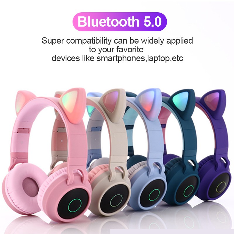 Cat Ear Headphones Wireless Bluetooth Headset LED / Headphone lucu ada Lampu BT-028C