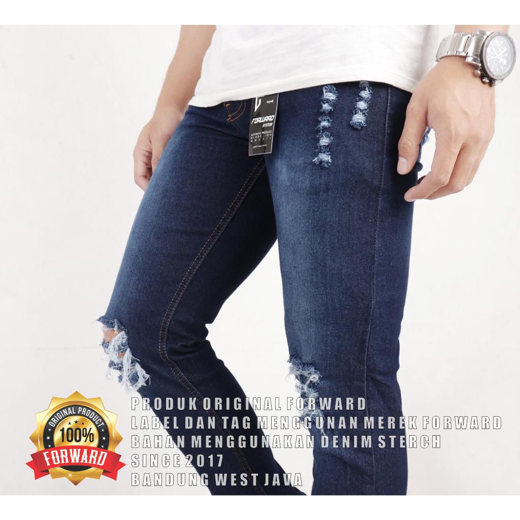 Celana jeans denim pria sobek ripped destroy forward system