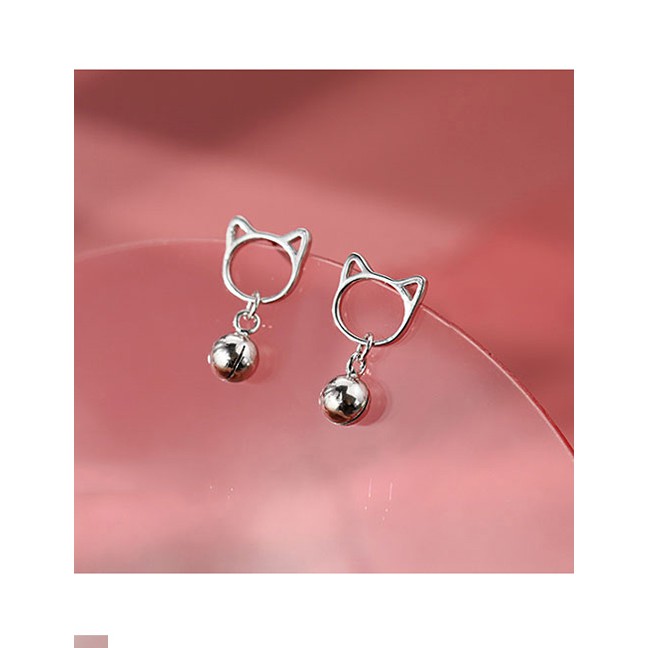 LRC Anting Tusuk Fashion Silver Copper Plated Gold Bells Cat Stud Earrings A59113