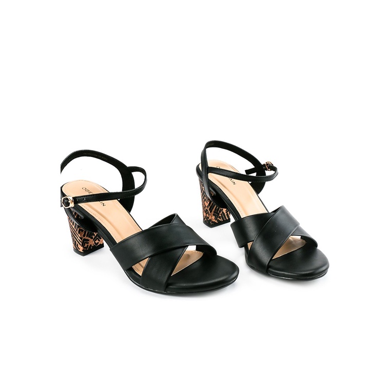 SANDAL HEEL KULIT OBERMAIN HEELS WANITA ORIGINAL BRANDED HITAM OW07