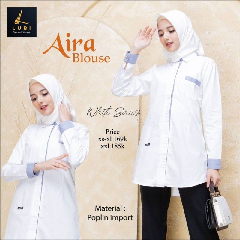 Atasan Original Aira Blouse by Lubi|Tunik Polos Cantik|Tunik Putih|Atasan Perempuan|Atasan Polos Cas