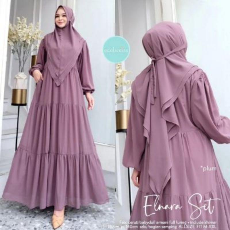 ✔COD ELNARA SET SYARI GAMIS SET LEBARAN 2022 VIRAL CERUTY BABYDOLL