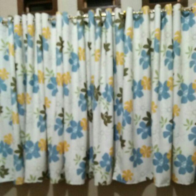 Gorden Jendela Pintu Blackout Bunga Sakura Blue Orange Gordyn Tirai Rumah Minimalis Murah