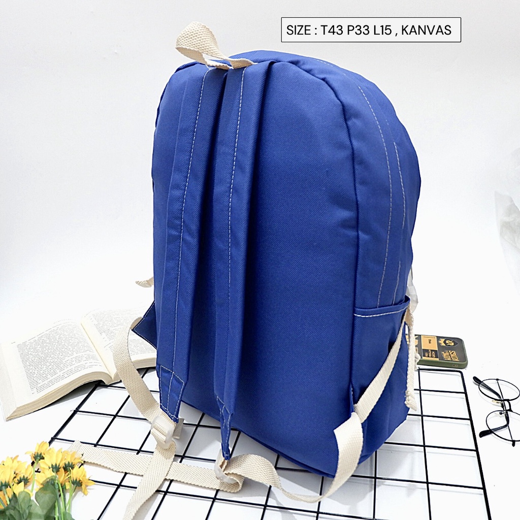 (DISKON BISA COD) RANSEL TAS PUNGGUNG GESPER MOTIF POLOS WARNA GESPER BackPack CANVAS SEKOLAH/Kuliah