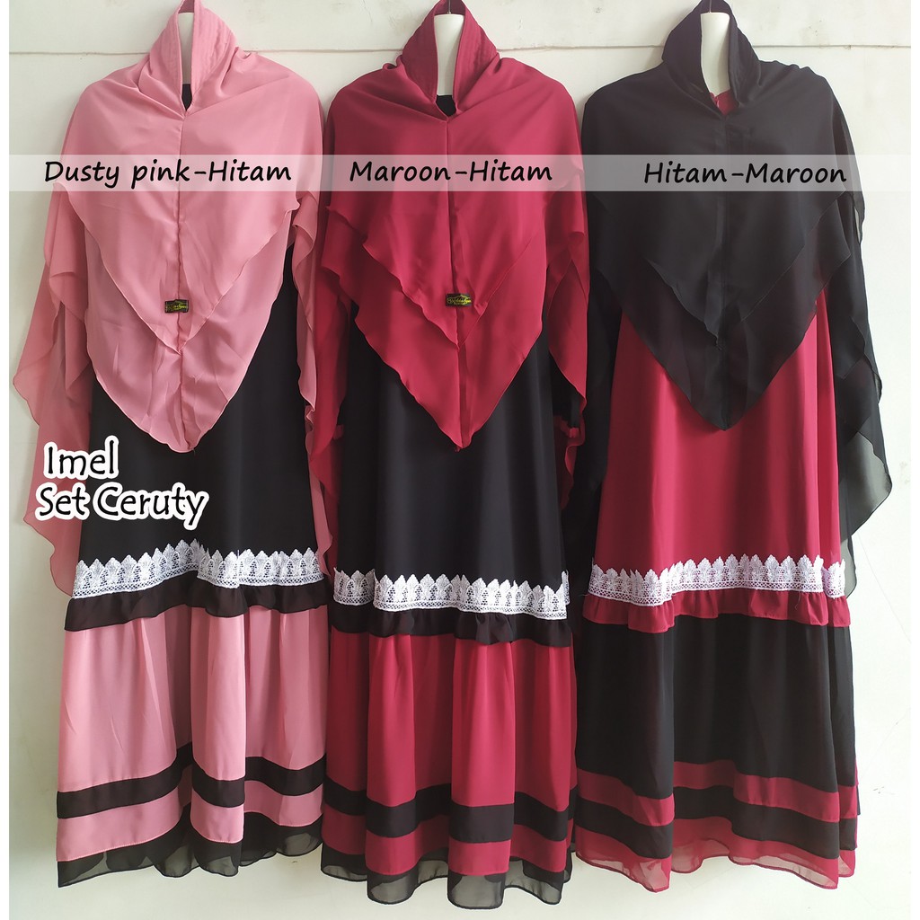 SERI 2 Gamis Ceruty Babydoll Set Hijab List Renda/ Gamis Ceruty Kombinasi