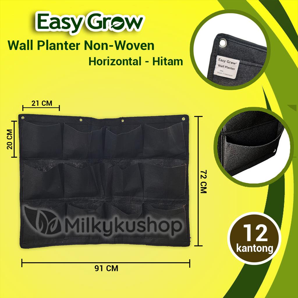 WALL PLANTER BAG EASY GROW NON WOVEN HORIZONTAL 12 KANTONG HITAM