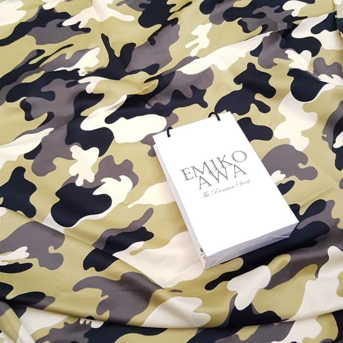 Jual Jilbab Segiempat Motif ArmyHijau Emikoawa Maxmara Berkualitas Murah