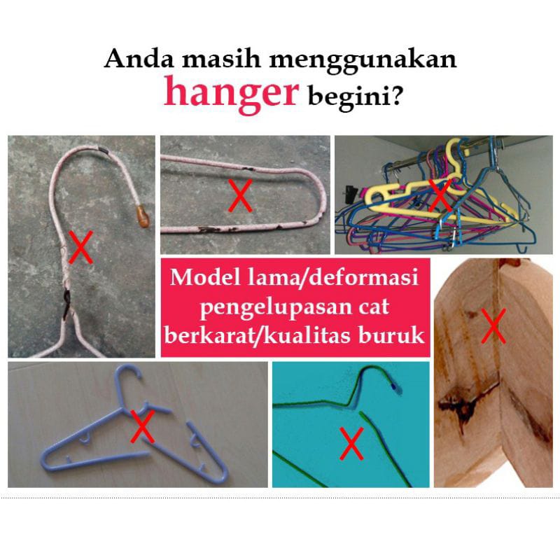 MIIDOSO Gantungan Baju Anak 755/Hanger Dewasa 751 Hanger Kawat Lapis Plastik Isi 10 Pcs