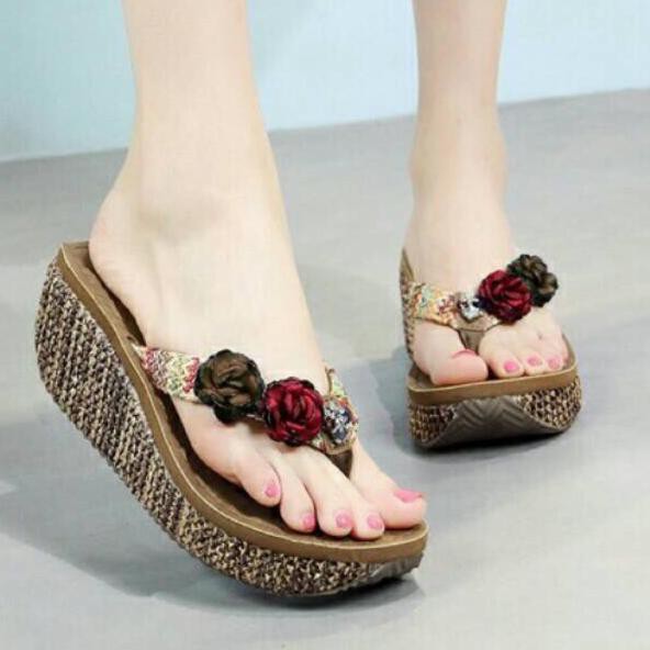 Rare Item> Sendal wanita wedges pita bunga DR48 .. Harga Terbaik