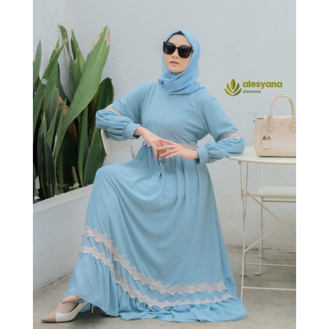 Qinara dress original alesyana hijab / gamis mewah / ceruty renda exsclusive / gamis terbaru