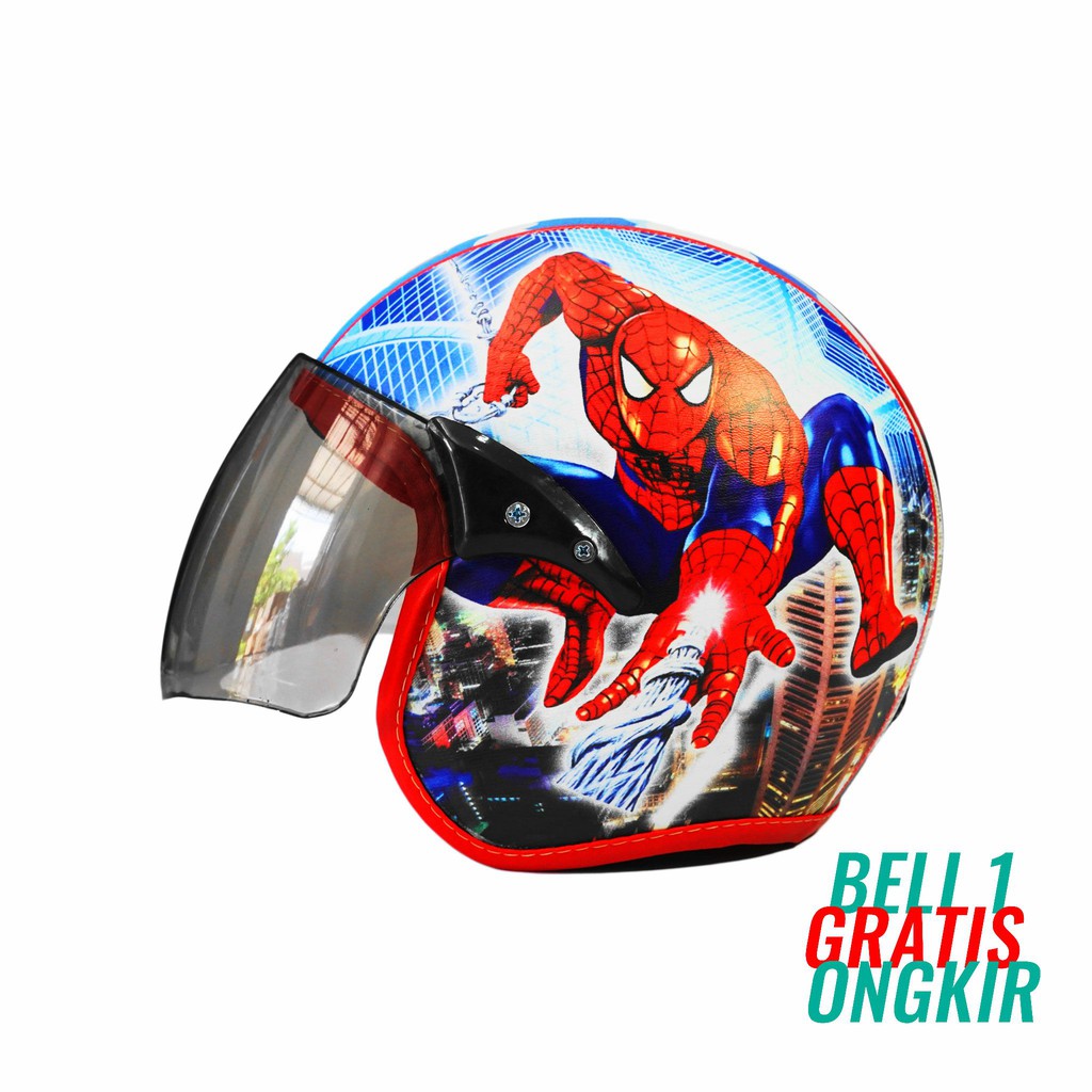 Helm Anak Standart Kaca Half Face Scoopy Original Karakter Spiderman