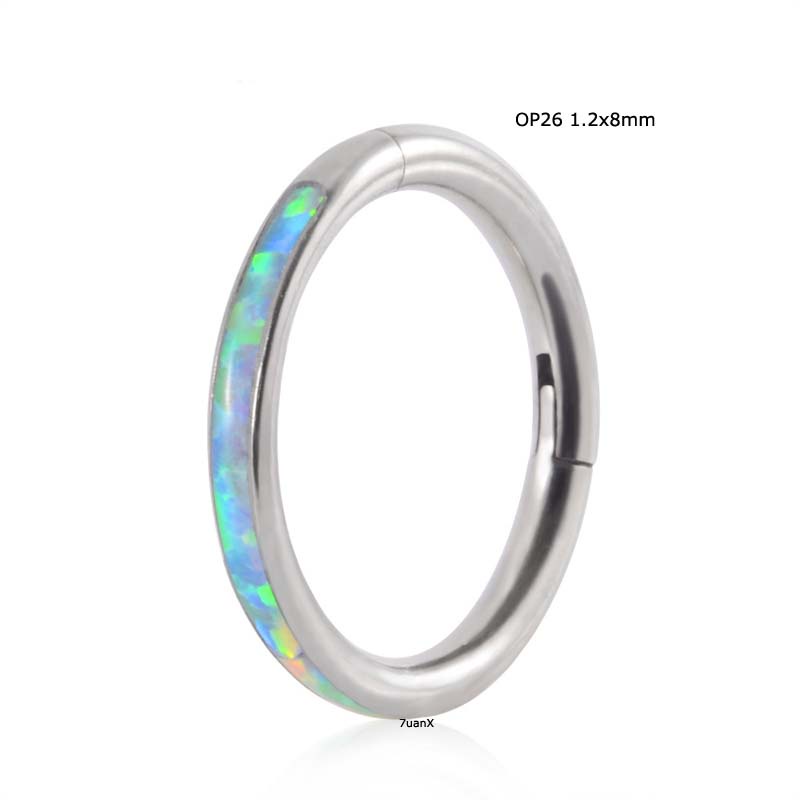 1pc Anting Tindik Hidung / Tubuh Bahan Titanium Steel G23 Dengan Opal Hoop Rook Helix Lobe Pinna 6 / 8 / 10mm