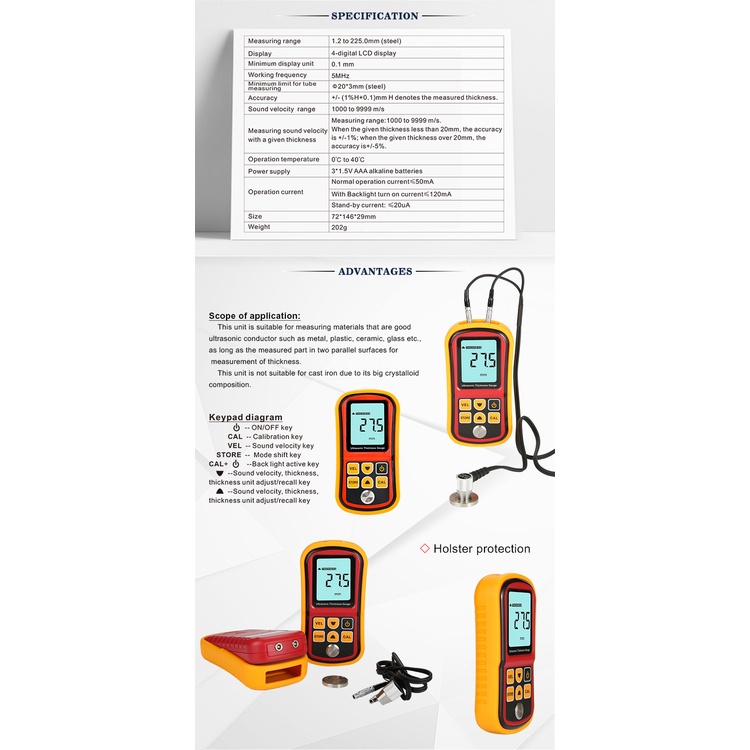 Digital Ultrasonic Thickness Gauge Meter Alat Ukur Ketebalan GM100