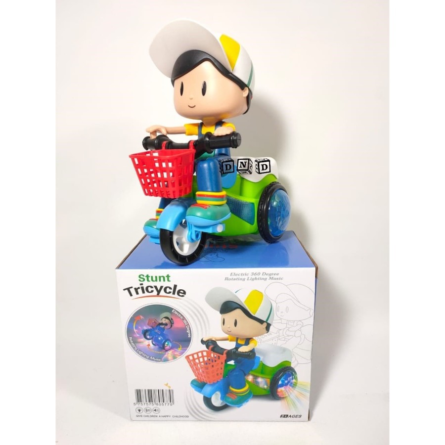 Mainan Anak Stunt Tricycle Electric Sepeda Listrik Bicycle Proyektor