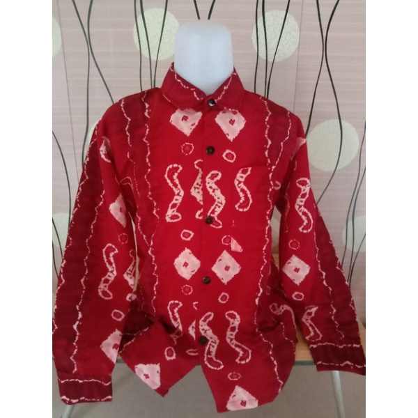 BAJU BATIK SEKOLAH/BAJU BATIK PRINTING MERAH LENGAN PANJANG/SERAGAM SEKOLAH