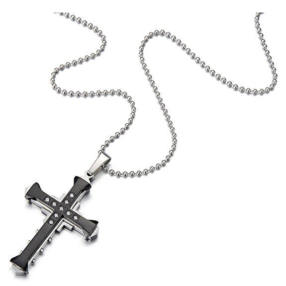 The Dark Knight Same Style Men's Crystal Cross Pendant Silver Gold Black Stainless Steel Cross Pendant Necklace