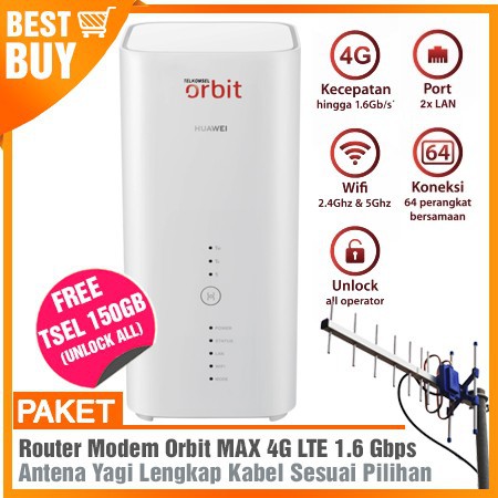 PAKET WIFI ROUTER MODEM ORBIT MAX B818 + Antena Yagi Grid 4G Extreme Gain BONUS 150GB TSEL