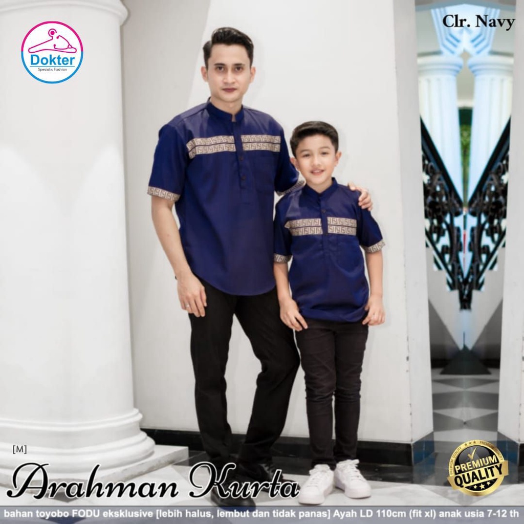 Koko Kurta Dewasa FF Pria Lengan Pendek / Koko Couple Ayah dan Anak Katun Toyobo Import Fit to XXL / Koko Kurta Pakistan