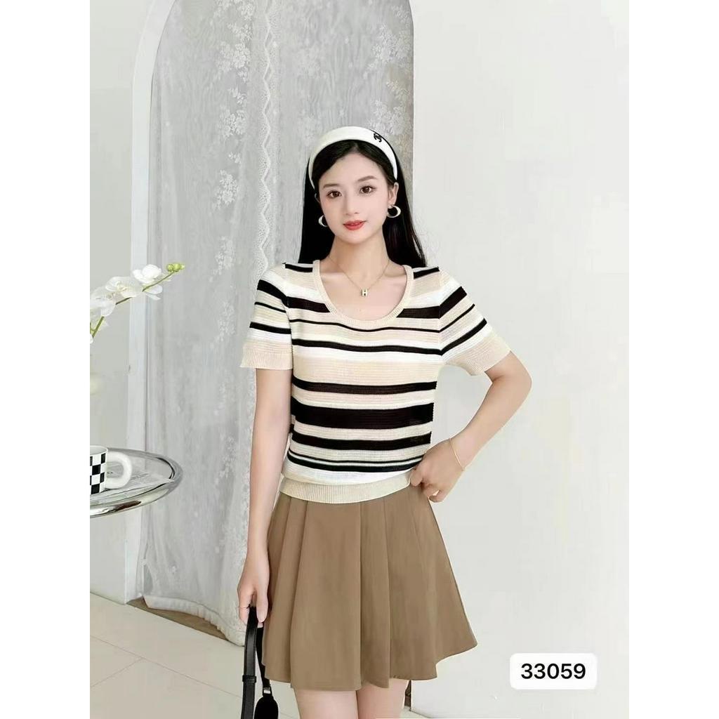 Timmy Korean Top Striped Knit Import - Atasan Fashion Korea Wanita TM (33059)