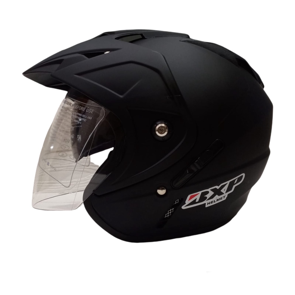 HELM DUKE SOLID BLACK DOFF DOUBLE VISOR HALF FACE MURAH SNI