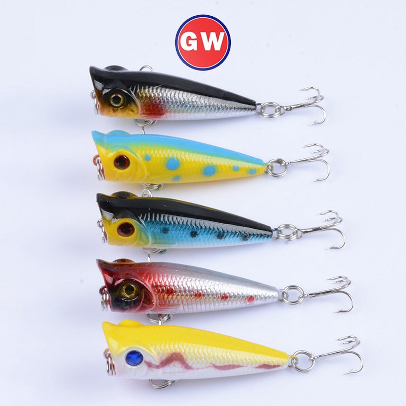 Plastic Bait Umpan Ikan Whopper Plopper Popper Umpan Mancing Top Water Lure Alat Pancing relix nusantara Umpan Pancing Umpan Mancing Alat Pancing Murah Umpan Pancing Buatan 5cm/4.9g 1Pcs Kail Pancing