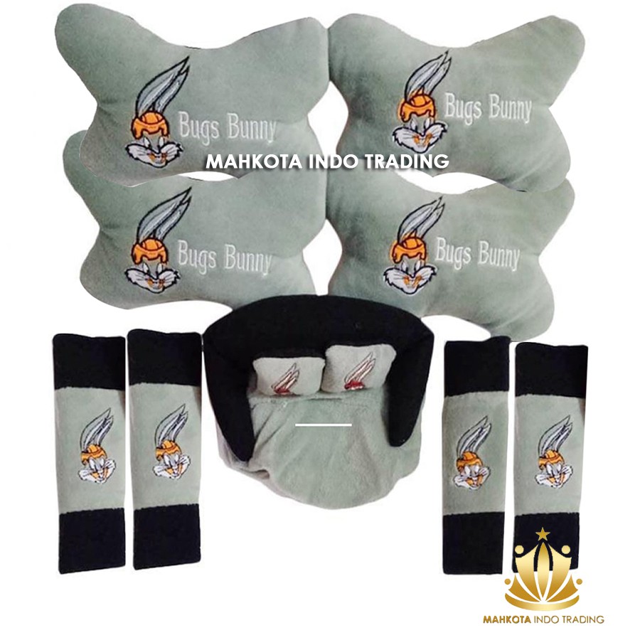 Bantal Jok Mobil Bugs Bunny Kelinci Set 9 PC / Bantal Leher Mobil Bugs Bunny 9 PC PROMO MURAH