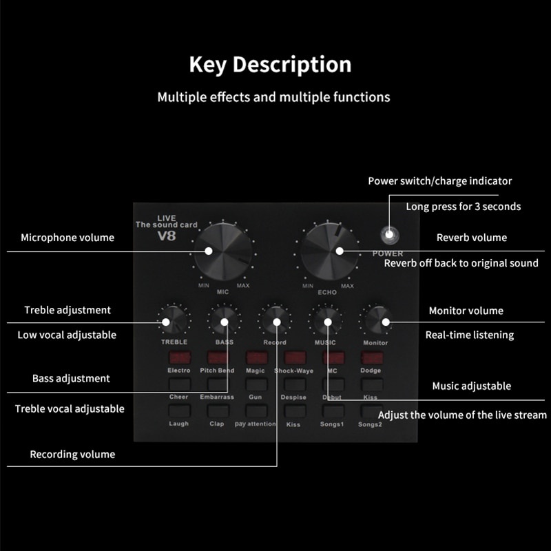 TaffSTUDIO Bluetooth Audio USB External Soundcard Live Broadcast Microphone Headset - V8 - Black