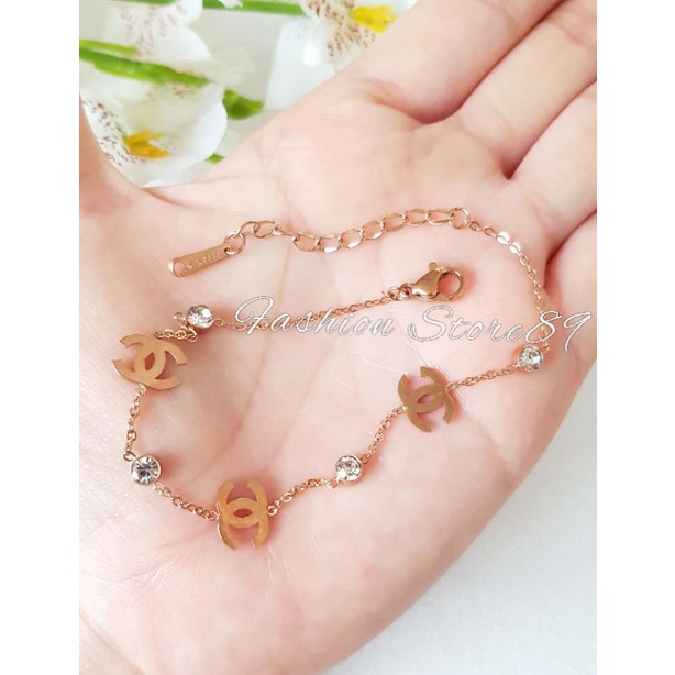 Gelang Fashion Titanium Rosegold Rantai Kombinasi Permata simple elegant
