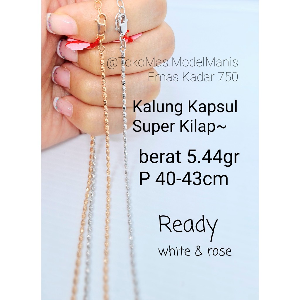 Kalung biji lada kapsul emas putih dan rosegold si 750 kadar 18K