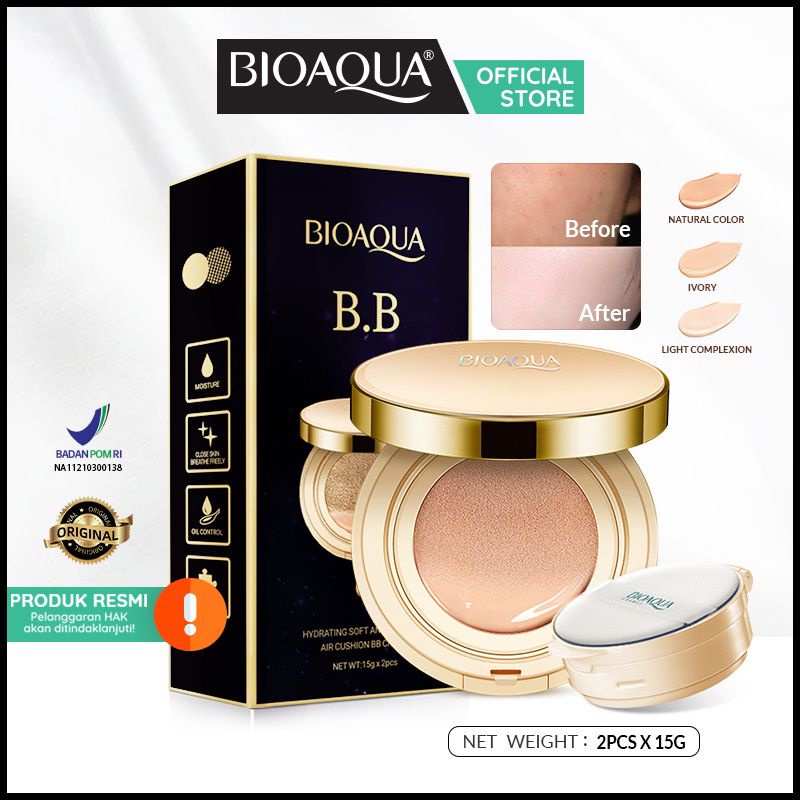 [COD] Bioaqua Hydrating Soft And Flawless Air Cushion BB Cream Mencerahkan Warna Kulit &amp; Membuat Kulit Lebih Natural - BPOM