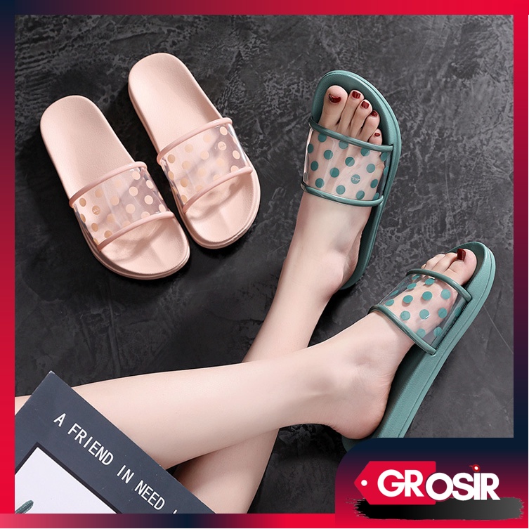 Grosir - S950 Sandal Polkadot Transparan / Sandal Slop / Sandal Kokop Lentur / Sandal Jelly / Sandal Wanita