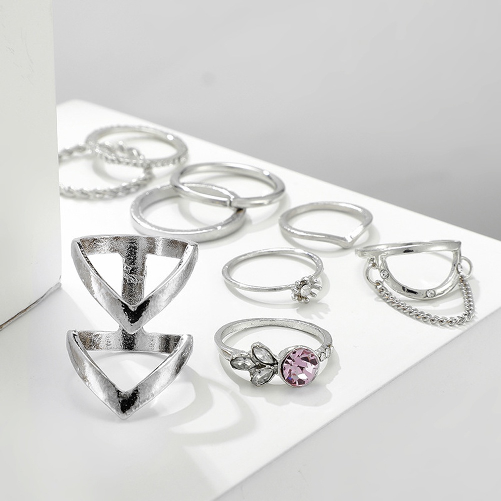 Hu Hu Hu Hu Hu Alat Bantu Pasang Kacamata♡ 7 / 9 Pcs / Set Perhiasan Cincin Jari Bentuk Bulan Bintang Segitiga Geometris Untuk Hadiah Wanita