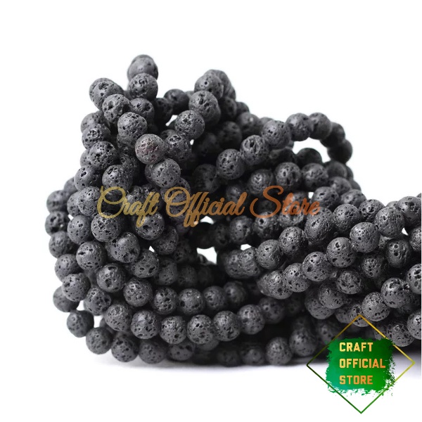 Bahan Gelang Batu Alam Lava Stone Hitam 6/8/1.0mm Bahan Kerajinan DIY