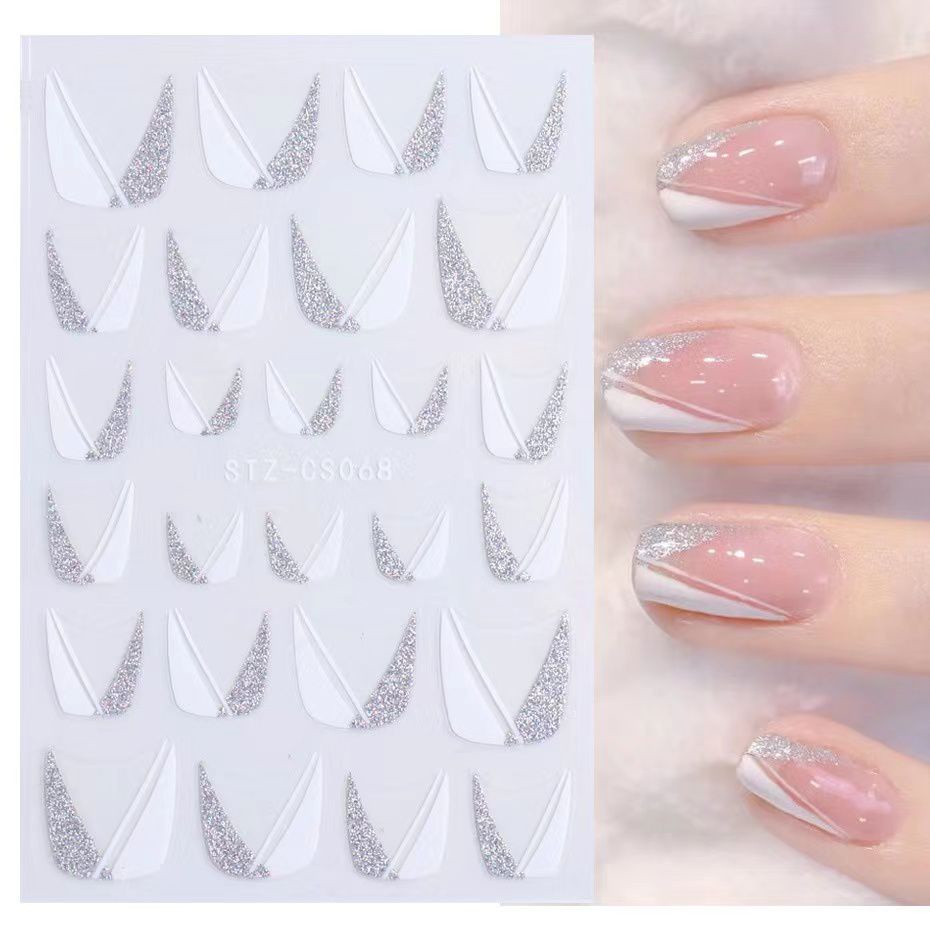 STIKER FRENCH WHITE GLITTER INSTANT /STICKER KUKU FRENCH MANICURE MOTIF