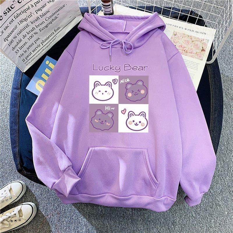 Sweater  Anak Hoodie Perempuan LUCKY BEAR Usia 5,6,7,8,9,10,11,12,13