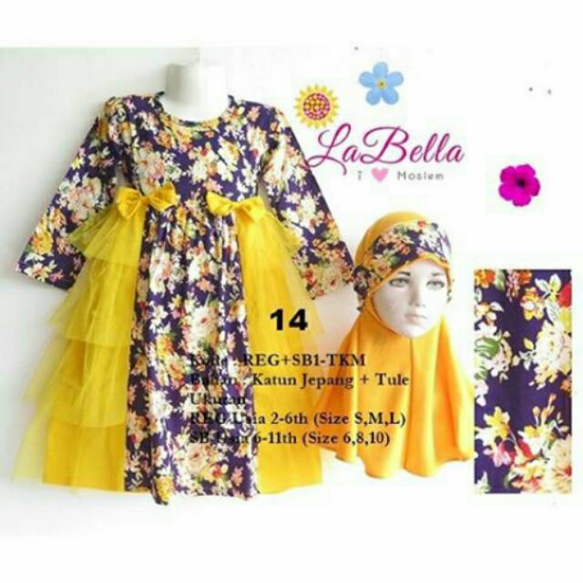 Gamis anak ceria katun jepang tule tutu 2-11th unik gak pasaran