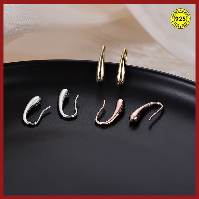 Anting Tusuk Sterling Silver 925 Bentuk Tetesan Air Warna Rose Gold 18k Untuk Wanita