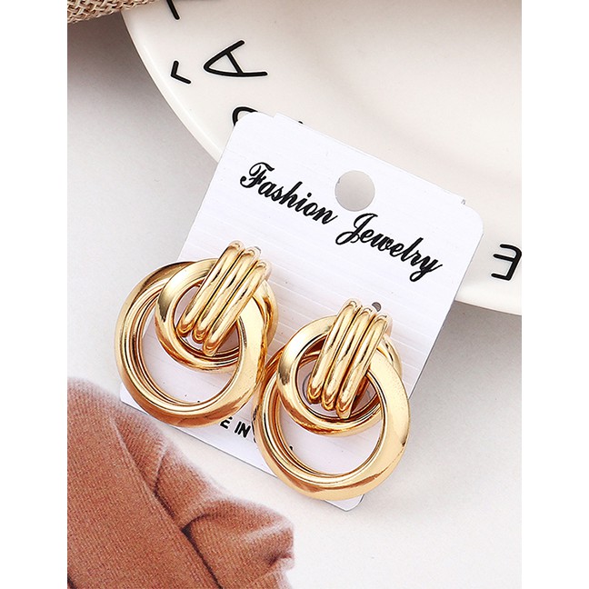 LRC Anting Tusuk Fashion White K Hollow Round Earrings Y61814