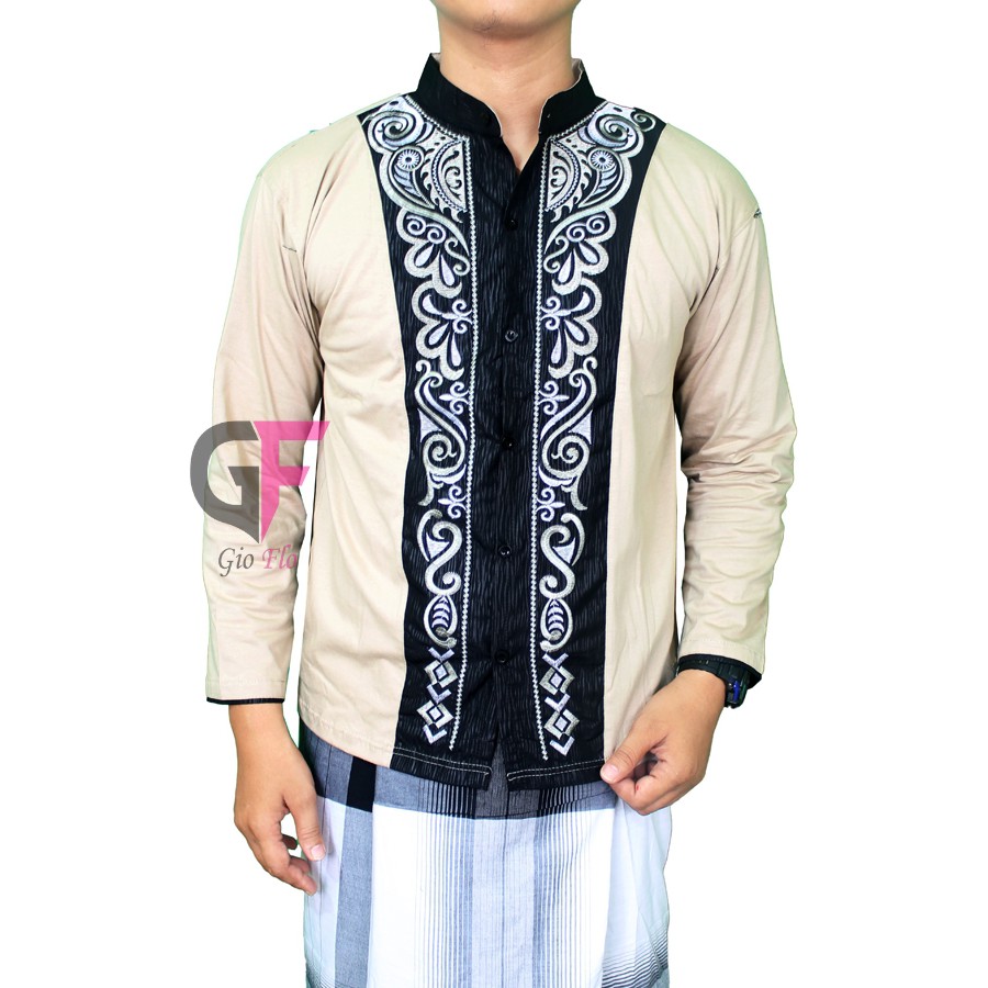 GIOFLO Baju Etnik Kemeja Muslim Pria Panjang Cream / KKL 50