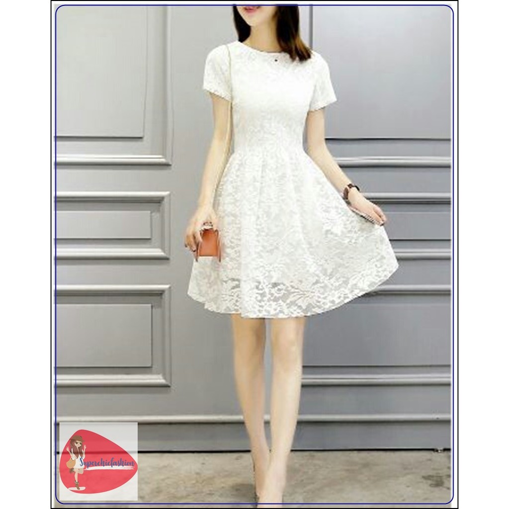Dress brukat cantik dress brokat putih dress brukat midi dress party dress santai modis dress pesta