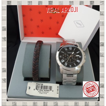 Jam Tangan Pria Fossil FS 4736 Gift Gelang Kulit Original