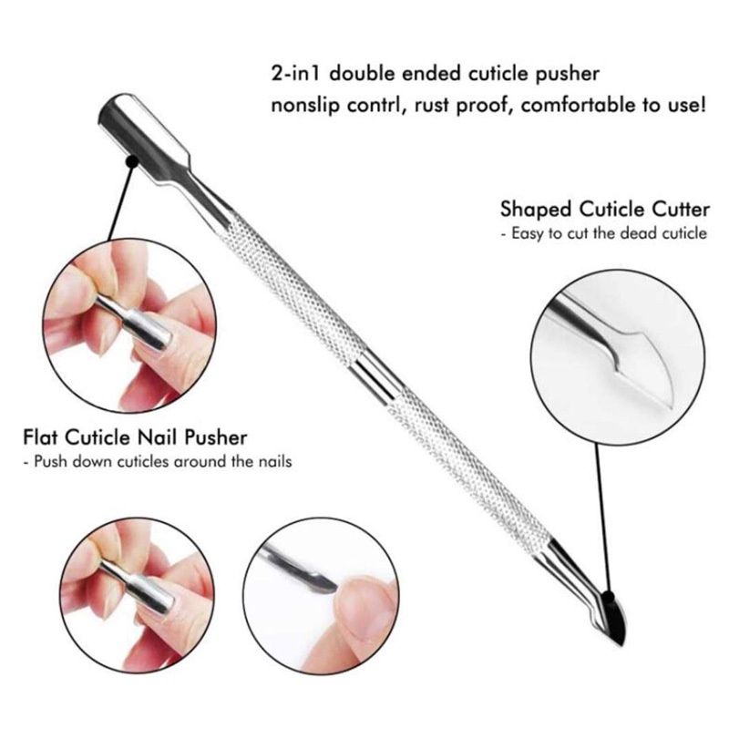 1 Set Nail Art Cuticle Nipper Pusher Gunting Pengelupasan Stainless Steel