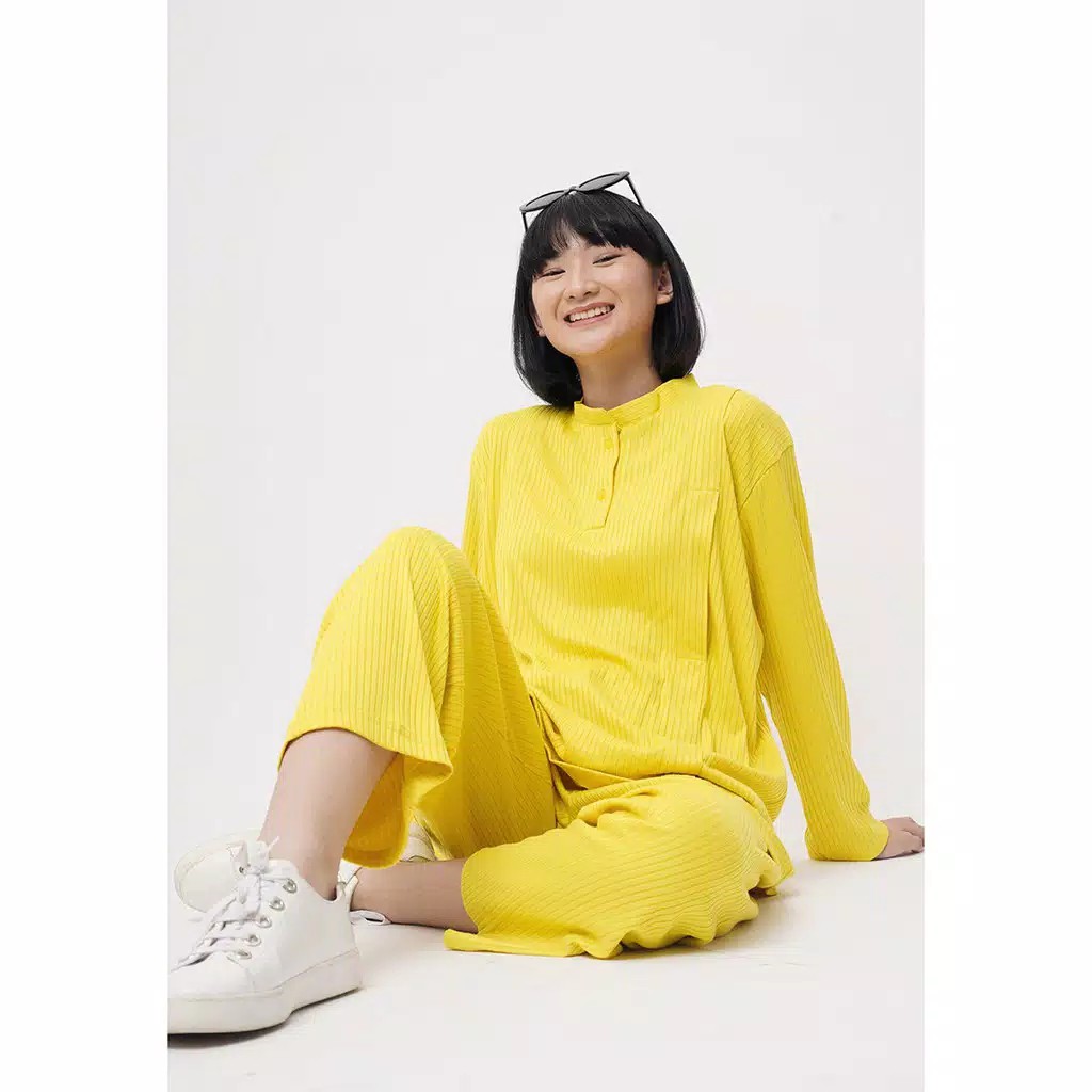 

MONOMOM Jamie Rib Yellow - Baju Menyusui, baju tidur menyusui, baju tidur busui, piyama
