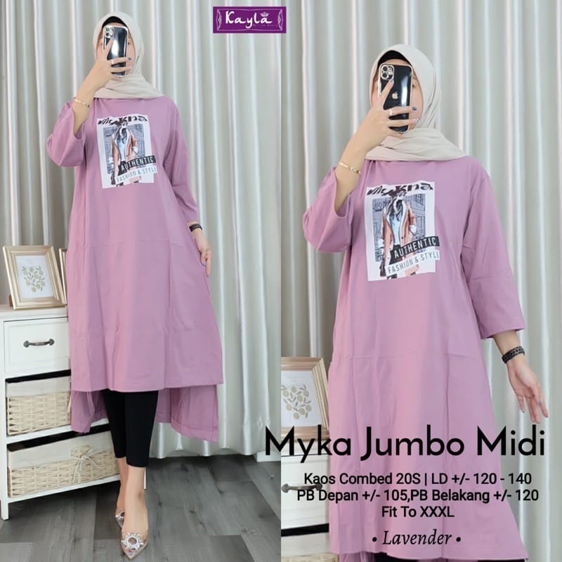 Myka Midi Dress Muslim Gamis Combed Aplikasi Sablon Baju Kaos Wanita Jumbo Ootd Kekinian Korean Style